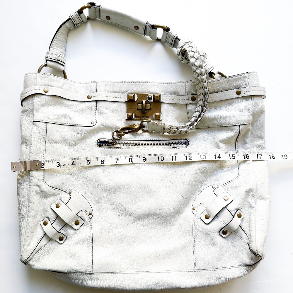 Y2K Juicy Couture Large Leather Purse White Tote Patent Leather Bag w. Dust Bag - Picture 2 of 13